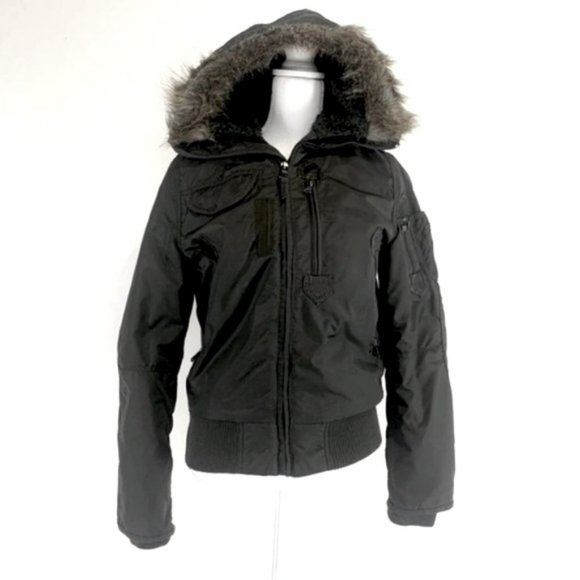 EXPRESS / Hunter Green Bomber Jacket with Hood / XS - Picture 2 of 11